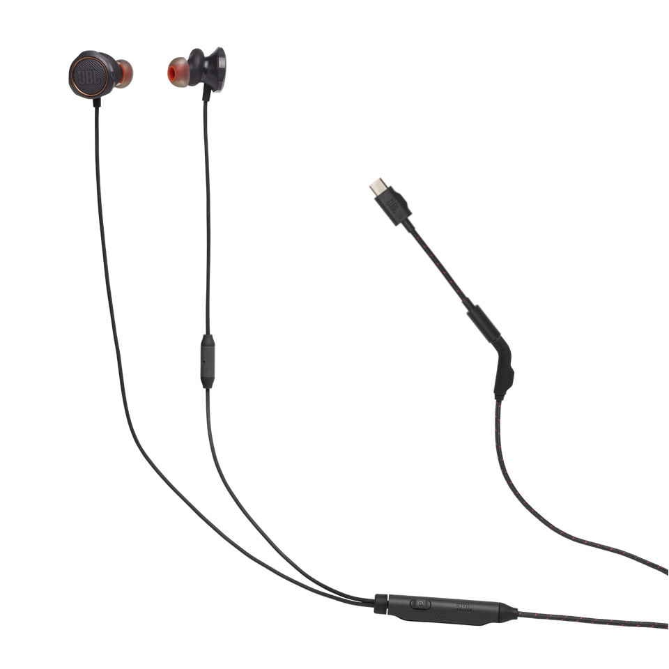 JBL Quantum 50C - Black - Wired in-ear gaming headset with USB-C adapter - Hero