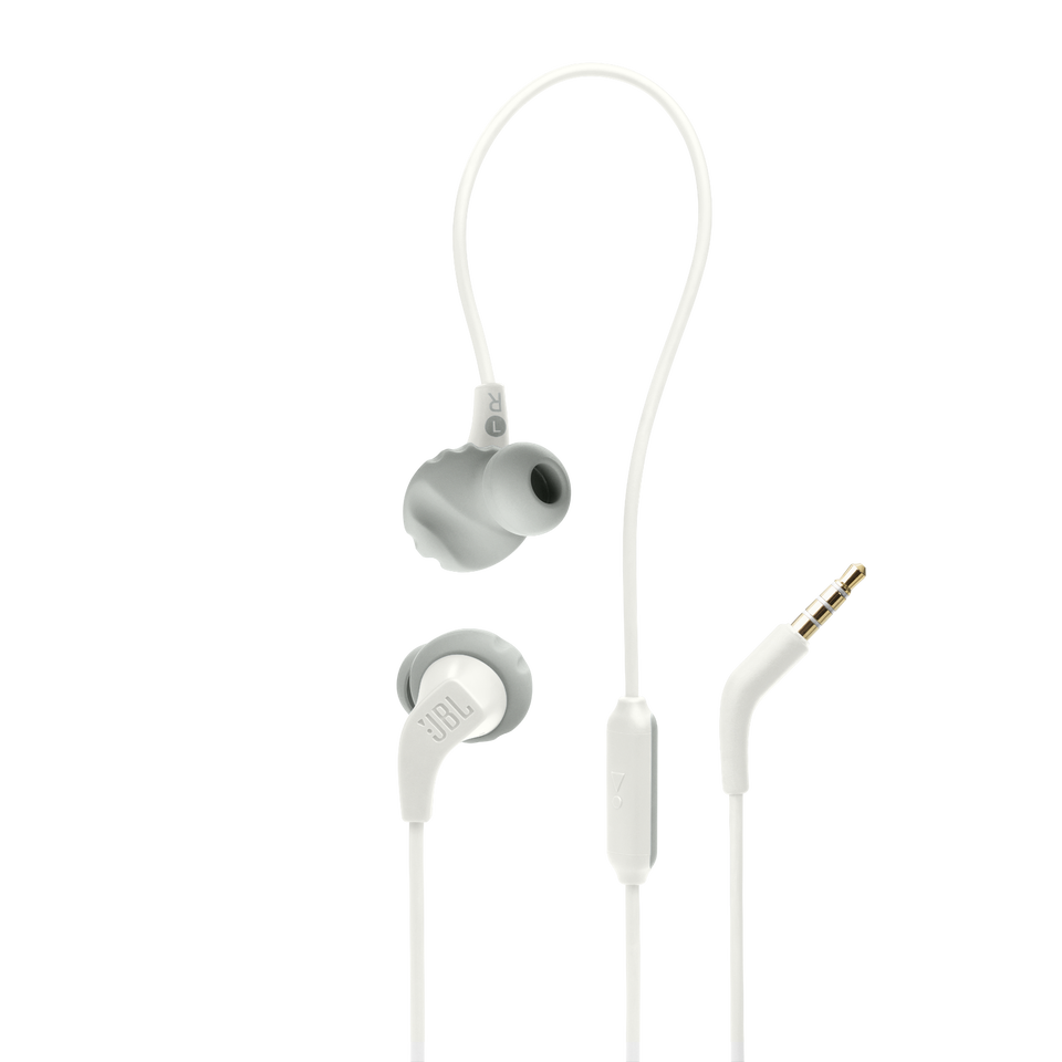 JBL Endurance Run 2 Wired - White - Waterproof Wired Sports In-Ear Headphones - Hero