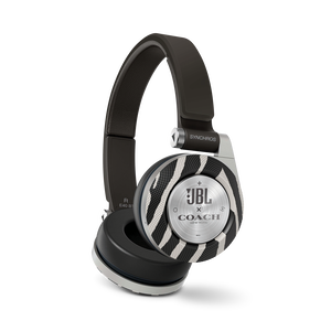 E40BT COACH Limited Edition - Zebra - On-ear, mobile phone-friendly headphones featuring JBL signature sound, wireless Bluetooth connectivity with ShareMe music sharing, and an ultra-comfortable fit. - Detailshot 1