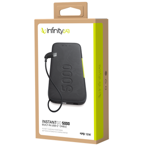 InstantGo 5000 Built-in USB-C Cable - Black - 18W PD fast charging power bank - Detailshot 5