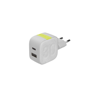 InstantCharger 30W 2 USB - White - Compact USB-C and USB-A PD charger - Hero
