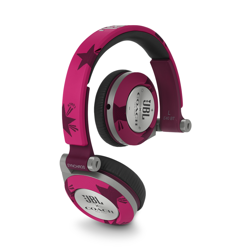 E40BT COACH Limited Edition - Cranberry/Shooting Star - On-ear, mobile phone-friendly headphones featuring JBL signature sound, wireless Bluetooth connectivity with ShareMe music sharing, and an ultra-comfortable fit. - Hero